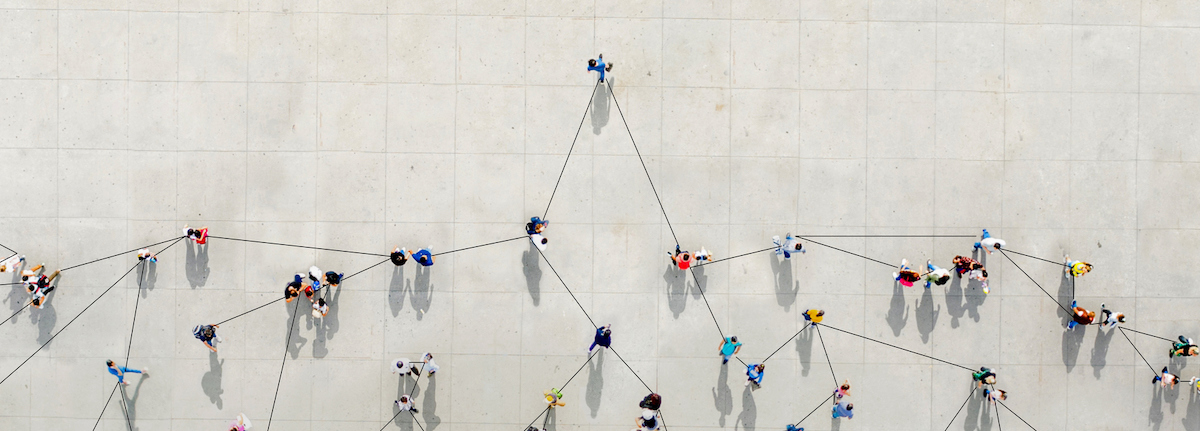 Crowd from above forming a growth graph