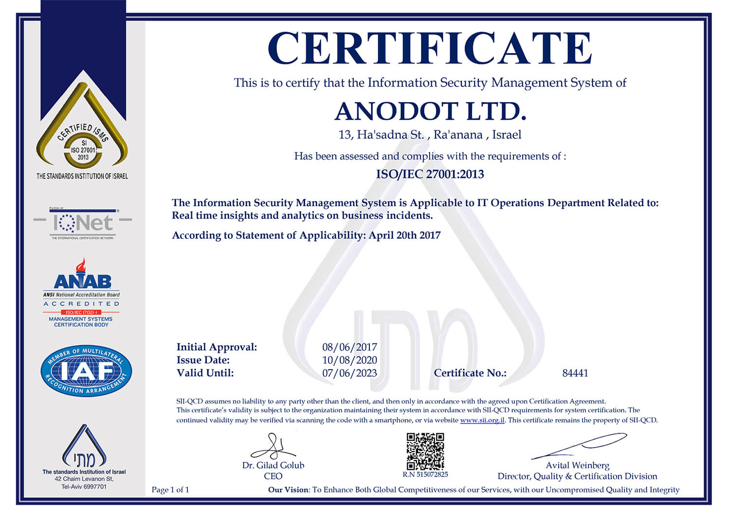 Anodot Security Statement