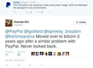 paypal service disruption tweet and customer disatisfaction